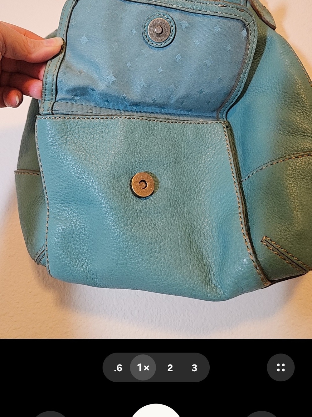Fossil Teal Leather Shoulder Bag with Front Buckle Pocket - Picture 5 of 5